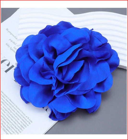 Extra Large French Pleated Fabric Flower Brooch Pin  Royal Blue