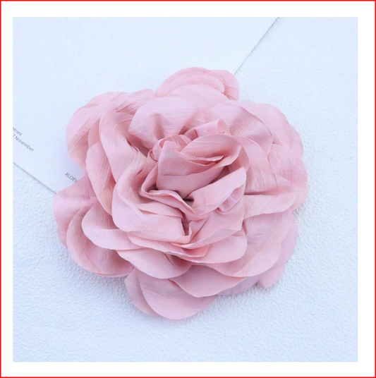 Extra Large French Pleated Fabric Flower Brooch Pin   Light Pink