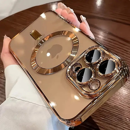 Golden Luxury Magnetic Wireless Charge Plating Case for lPhone 16.