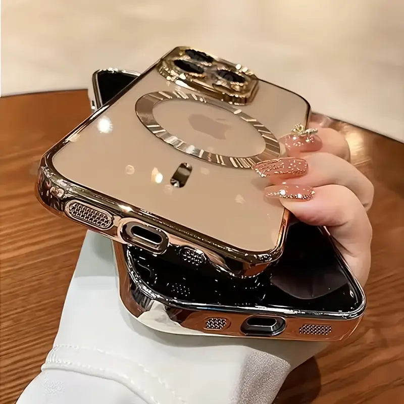 Golden Luxury Magnetic Wireless Charge Plating Case for lPhone 16.
