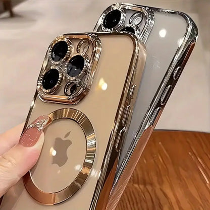 Golden Luxury Magnetic Wireless Charge Plating Case for lPhone 16.