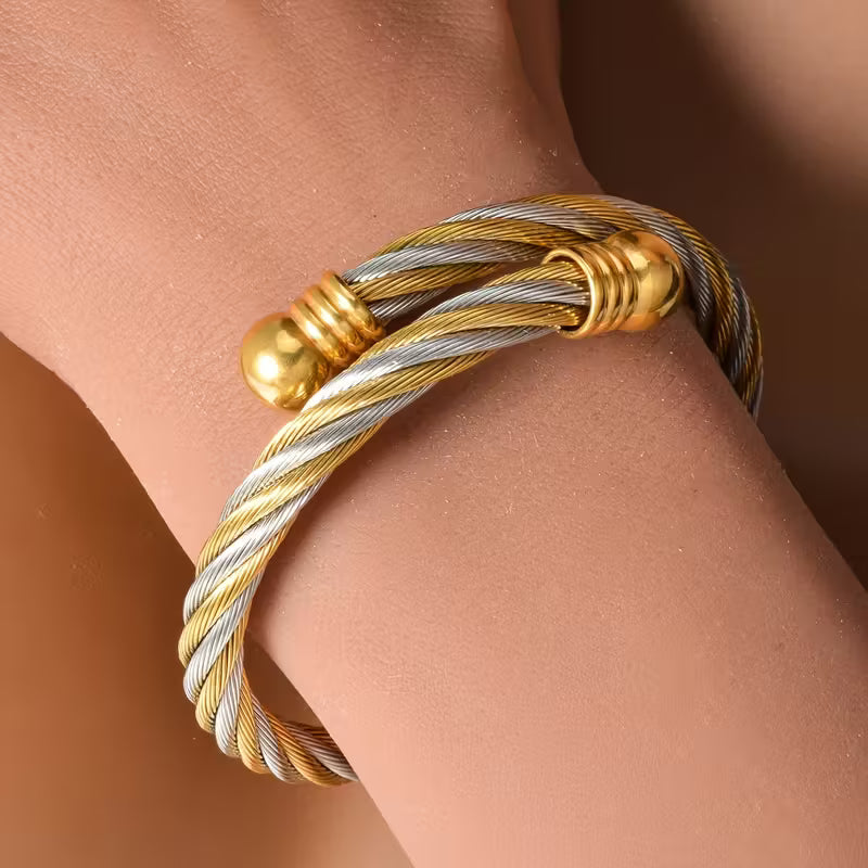 Vintage Golden & Silvery Twisted Bracelet