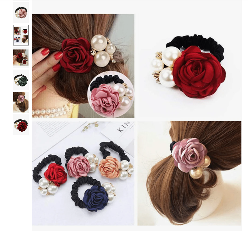 Set of Beaded and Flowered Hair Ties