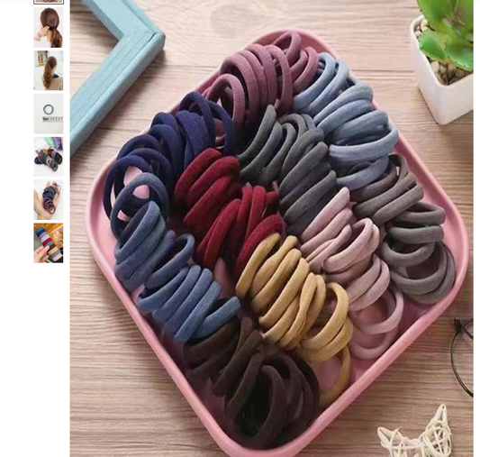 Set of 100 Fashion Hair Ties in different colors