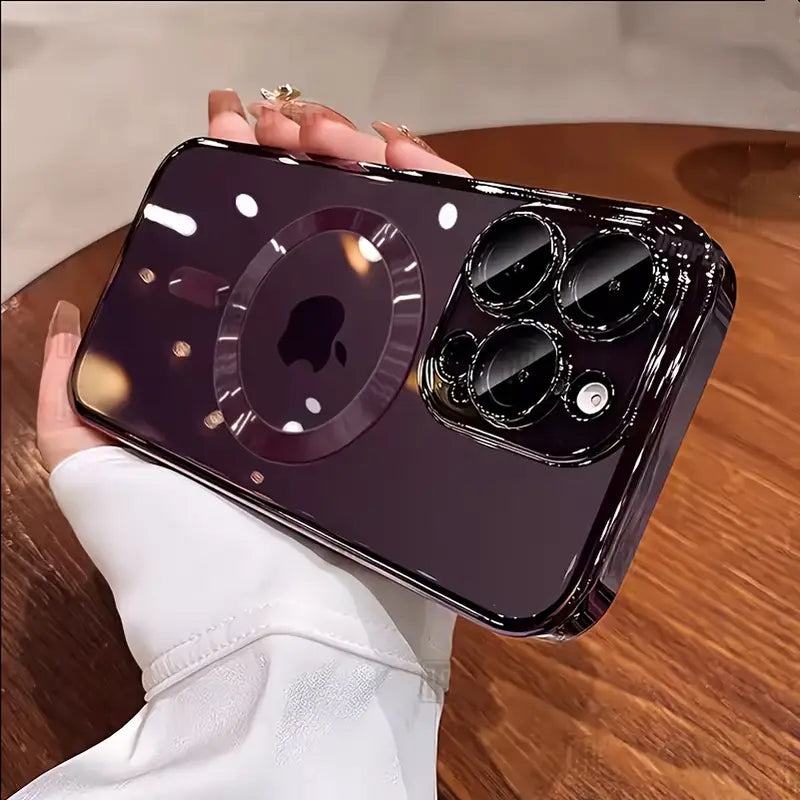 Purple Luxury Magnetic Wireless Charge Plating Clear Case for lPhone 16.