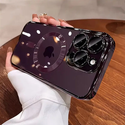 Purple Luxury Magnetic Wireless Charge Plating Clear Case for lPhone 16.