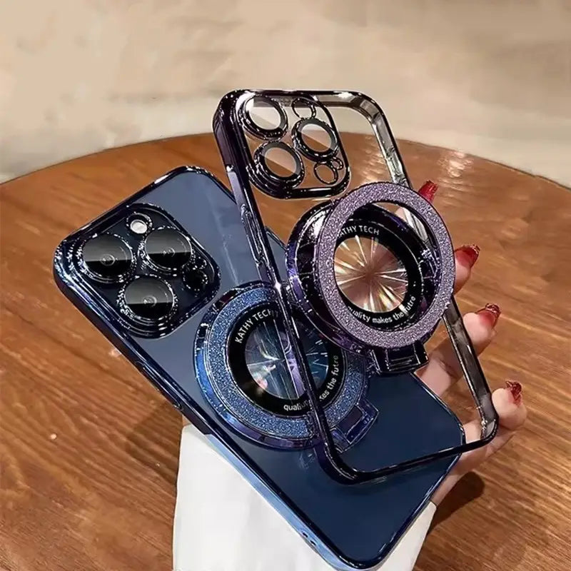 Blue Luxury Magnetic Wireless Charge Plating Clear Case for lPhone 16.