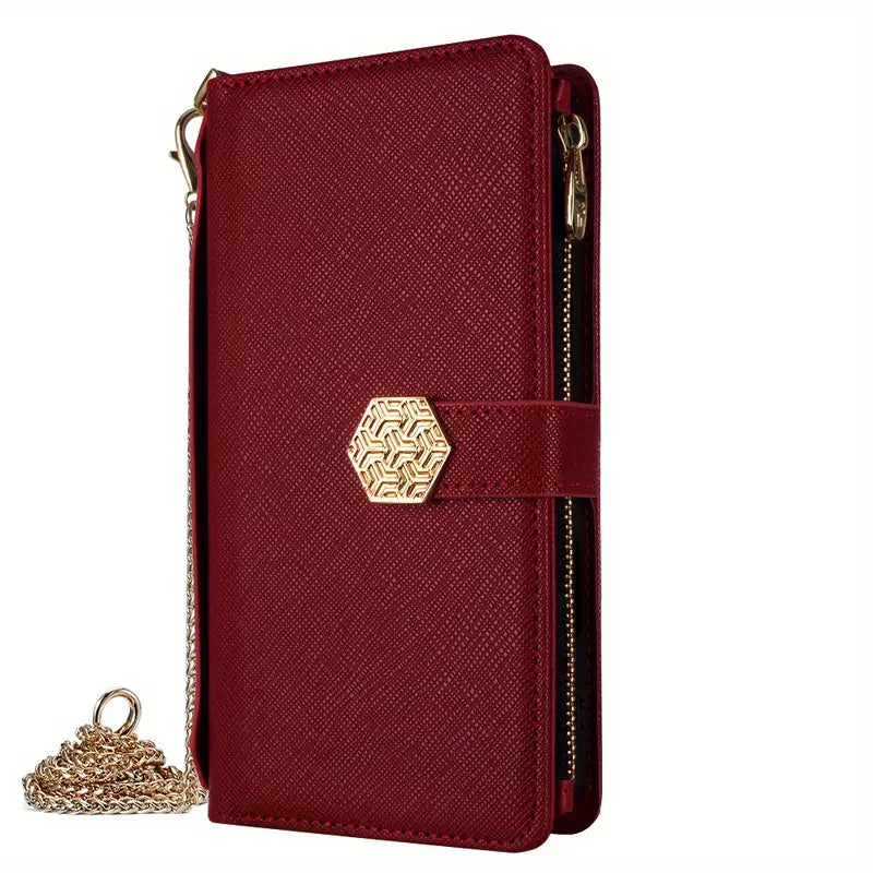 lPhone 16 Hardware Chain with Zipper, Wallet, Multi Slot Phone Case