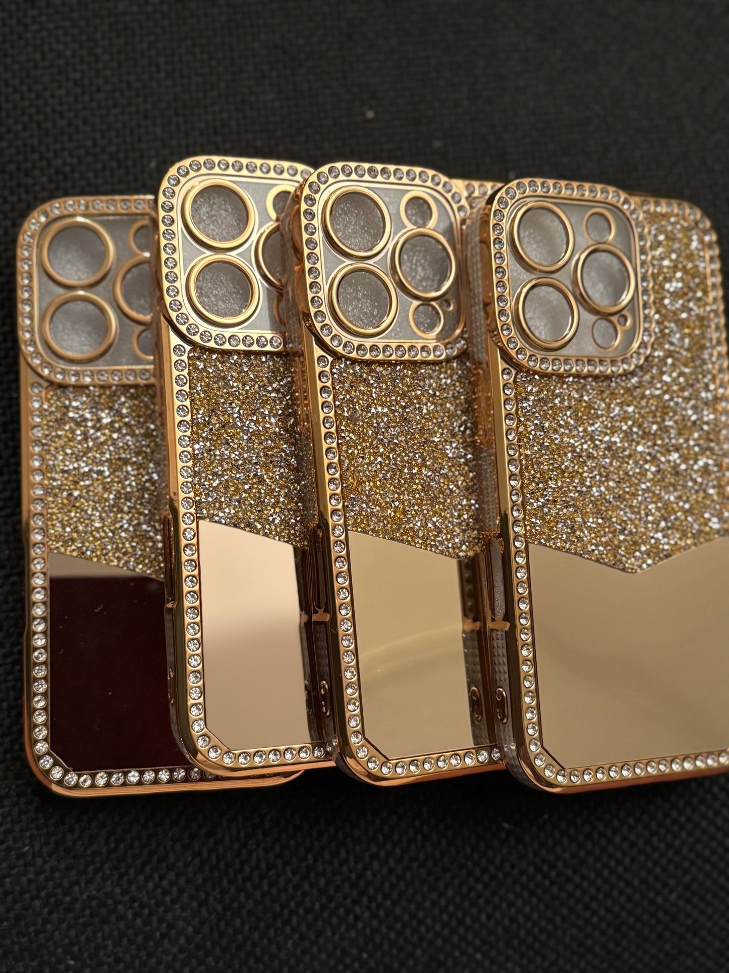 Gold Rhinestone Electroplating Laser Engraved Hollow Phone Case for lPhpne 16 Pro