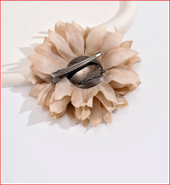 Elegant Crystalized Fabric Flower Brooch Pin For Lapel & Headwear