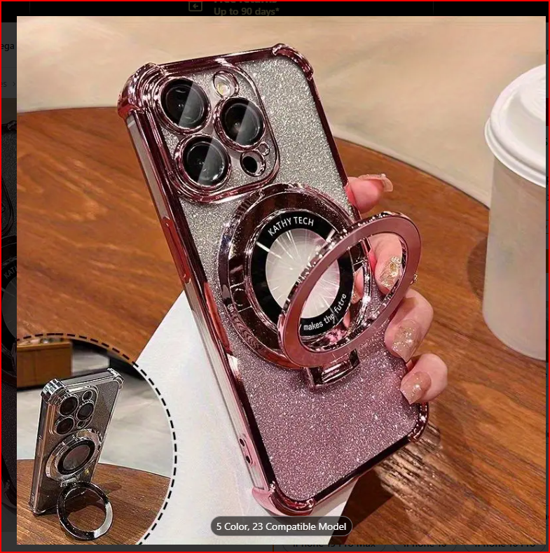 Rose Gold Plated Telescopic Bracket + Glitter Phone Case for Iphone 16