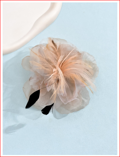 5.7 inch Feather Flower Brooch Pin  Beige for Lapel & Headwear