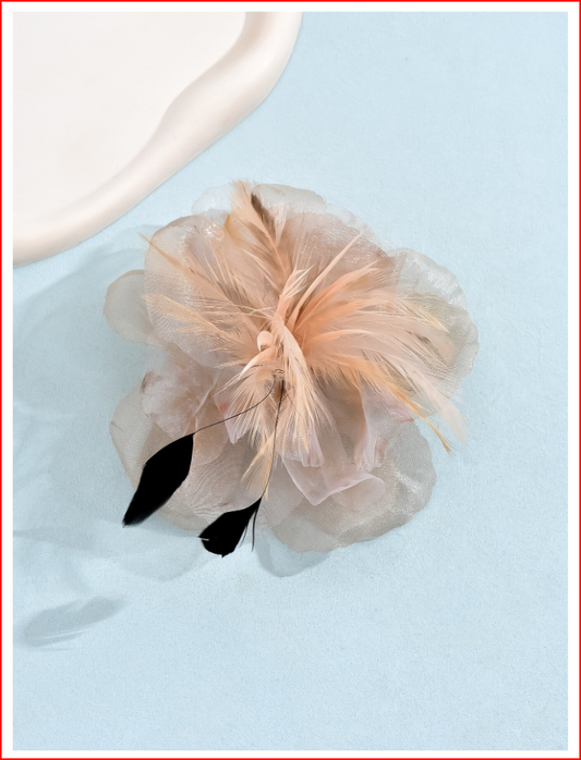 5.7 inch Feather Flower Brooch Pin  Beige for Lapel & Headwear