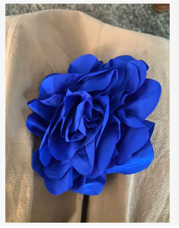 Extra Large French Pleated Fabric Flower Brooch Pin  Royal Blue