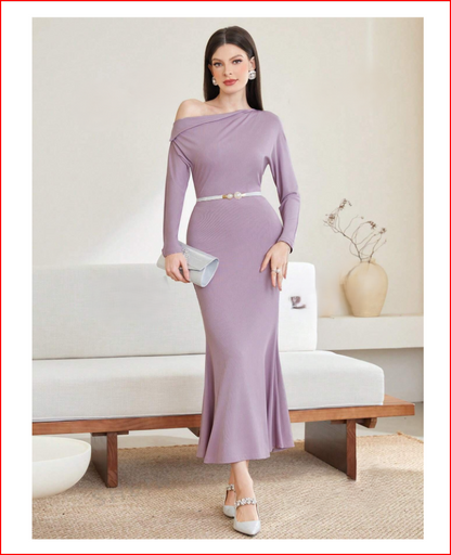 Asymmetric Collar Batwing Sleeve Dress
