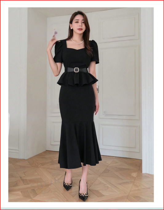 Exquisite Two-Piece Set of Square Neck Top and Mermaid Skirt