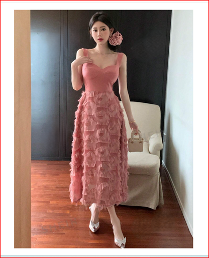 Sweetheart Neckline Patchwork Spaghetti Strap Dress