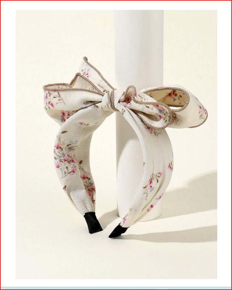 Beige Fabric Floral Bowknot Headband