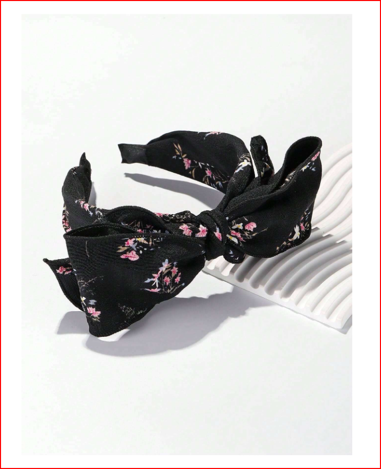 Black Fabric Floral Bowknot Headband