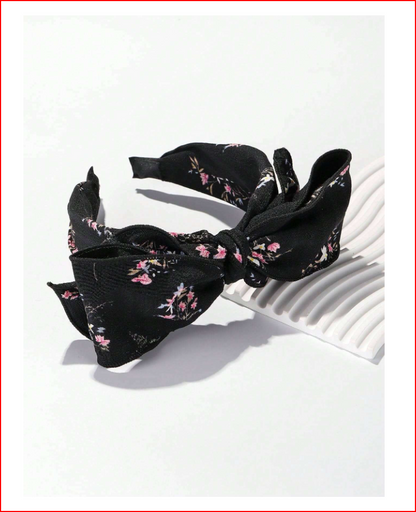 Black Fabric Floral Bowknot Headband