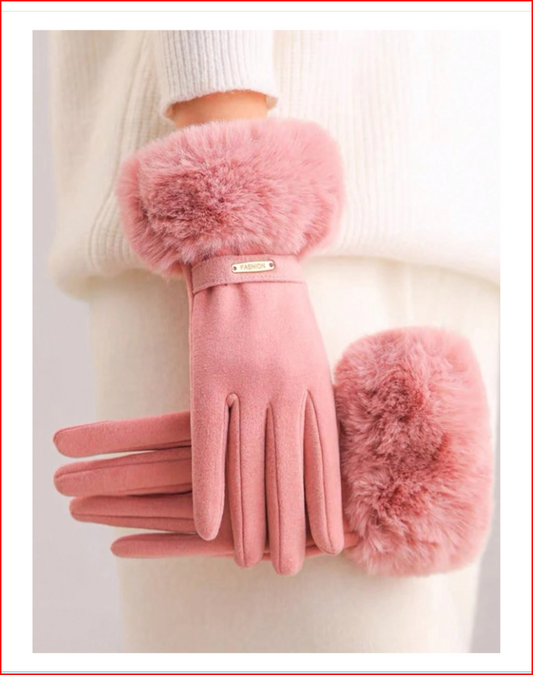 1 Pair of Plush Lined Fashionable Warm Driving Gloves