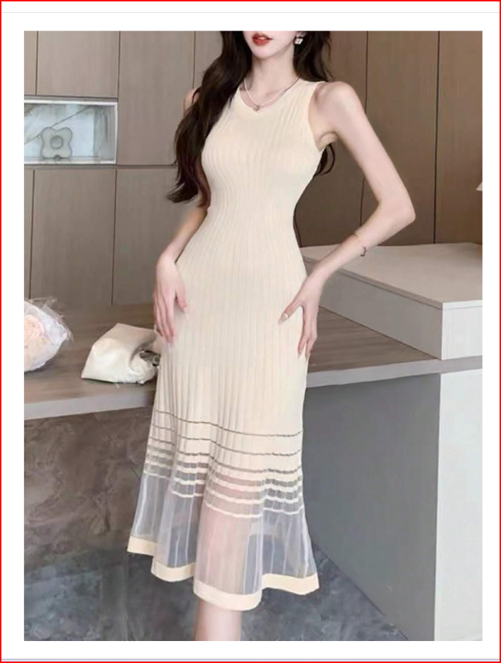 Sophisticated Knit Mesh Patchwork Dress
