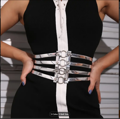 Silver Elastic Hollow out Waistband Belt