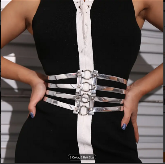 Silver Elastic Hollow out Waistband Belt