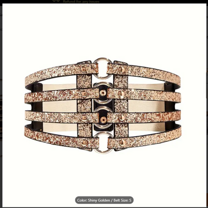 Metallic Gold Hollow Out Waistband Corset Belt