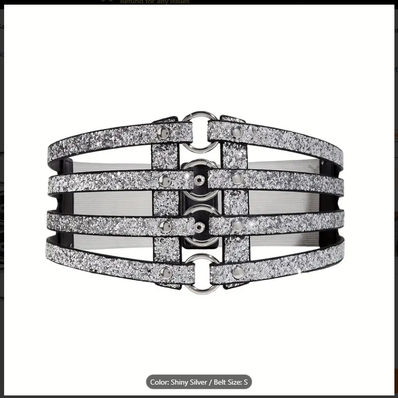 Metallic Silver Hollow out Waistband Corset Belt