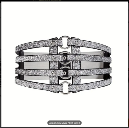 Metallic Silver Hollow out Waistband Corset Belt