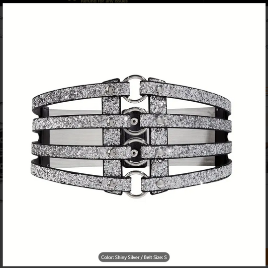 Metallic Silver Hollow out Waistband Corset Belt