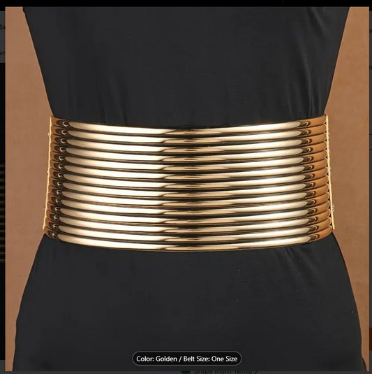 Stylish Golden Silvery Wide Elastic Waistband Belts
