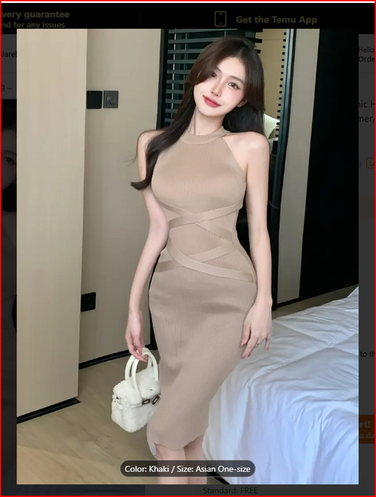 Pink Slimming Halter Neck Knit Bodycon Cross Back Dress