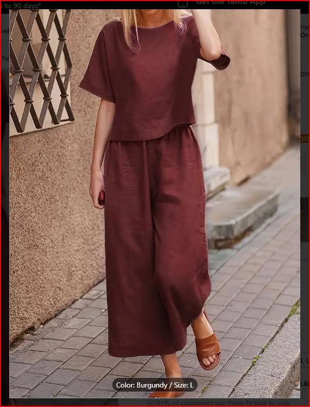 Burgundy Two-Piece Crew Neck T-Shirt & Wide Leg Pants