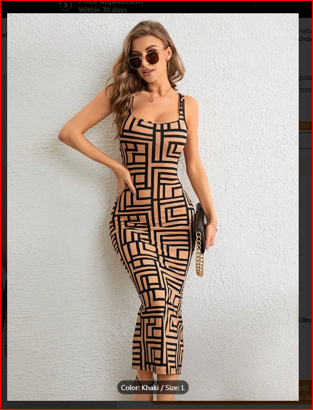 Khaki Colored  Geo Print Square Neck Tank Dress