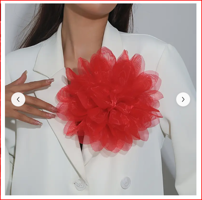 Red Boho Chic Satin Flower Handcrafted Brooch Pin