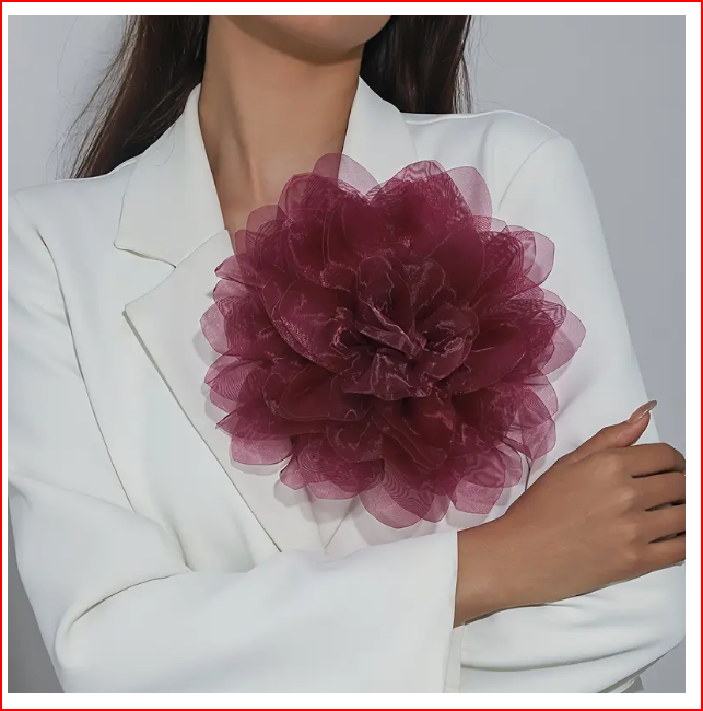 Angola Red Boho Chic Satin Flower Brooch Pin
