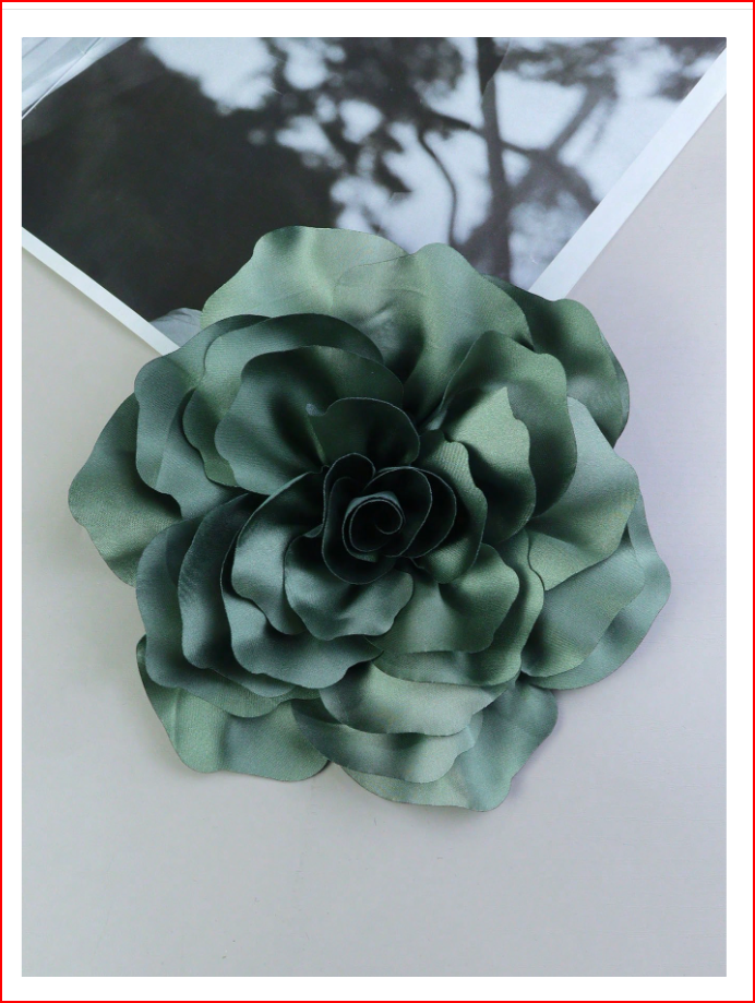 20CM 3D Satin Peony Flower Handmade Brooch Pin Green