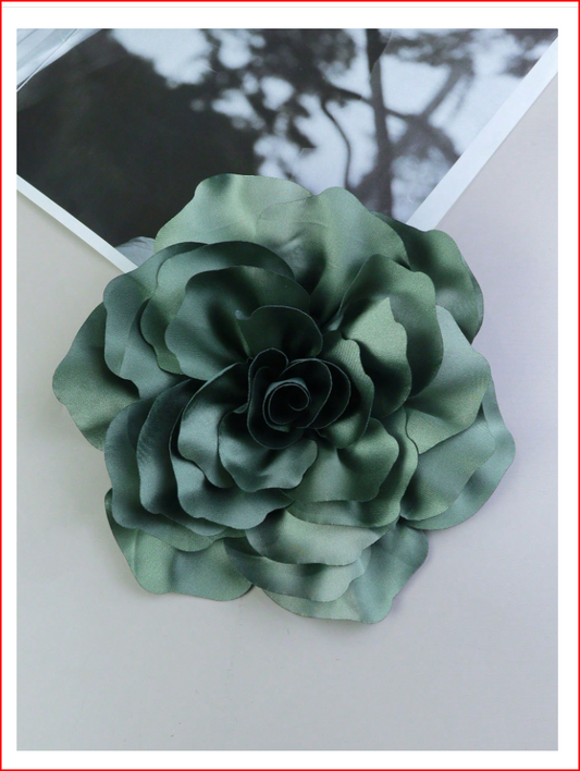 20CM 3D Satin Peony Flower Handmade Brooch Pin Green