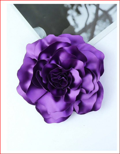 20CM 3D Satin Peony Flower Handmade Brooch Pin Dark Purple
