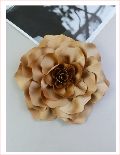 20Cm 3D Satin Peony Flower Handmade Brooch Pin, Brown
