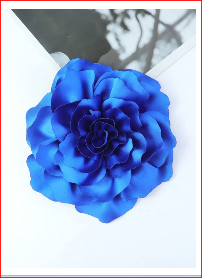 20CM 3D Satin Peony Flower Handmade Brooch Pin, Royal Blue