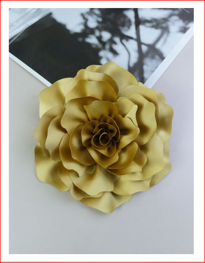 20Cm 3D Satin Peony Flower Handmade Brooch Pin Yellow
