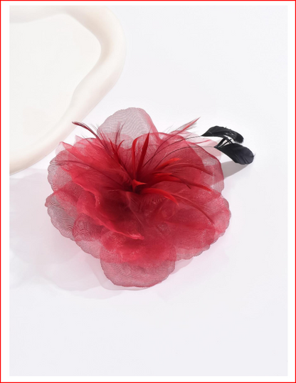 5.7 inch Red Feather Flower Brooch Pin for Lapel & Headwear