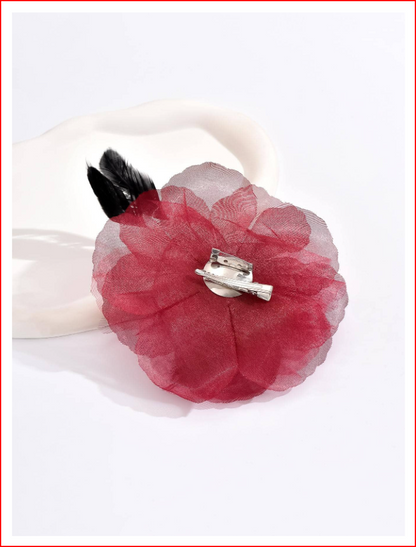 5.7 inch Red Feather Flower Brooch Pin for Lapel & Headwear