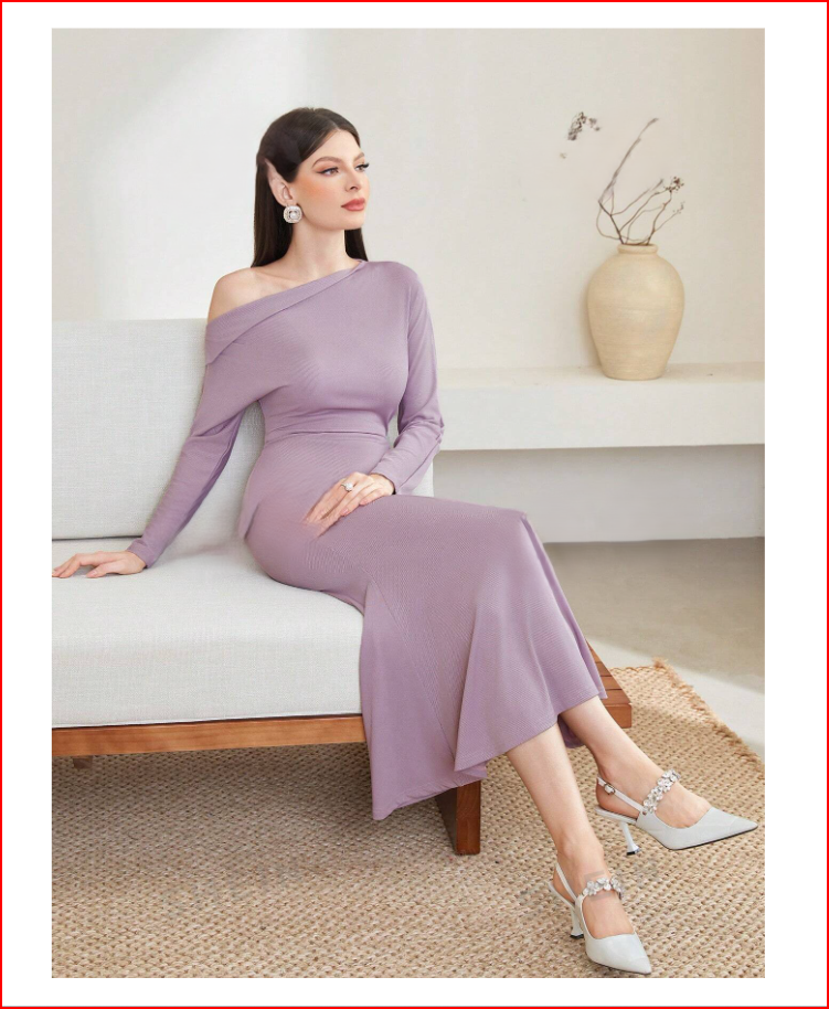 Asymmetric Collar Batwing Sleeve Dress