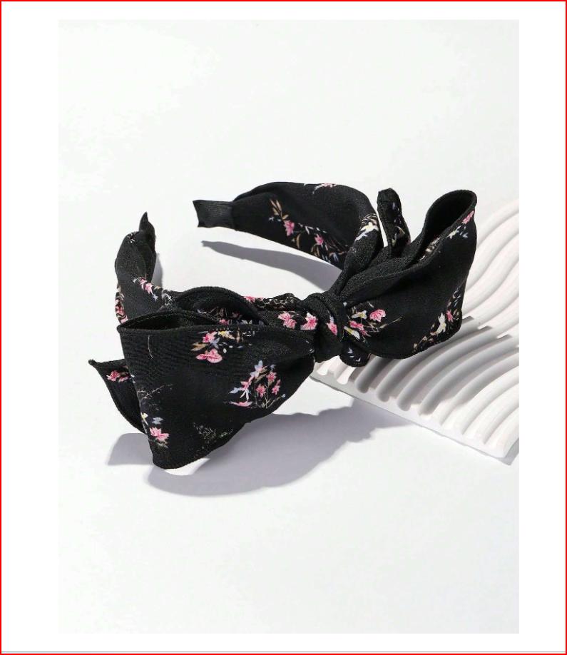 Black Fabric Floral Bowknot Headband