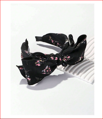 Black Fabric Floral Bowknot Headband