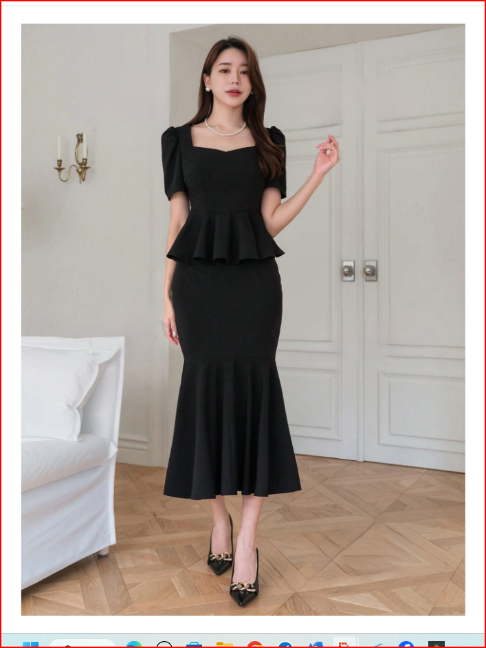 Exquisite Two-Piece Set of Square Neck Top and Mermaid Skirt